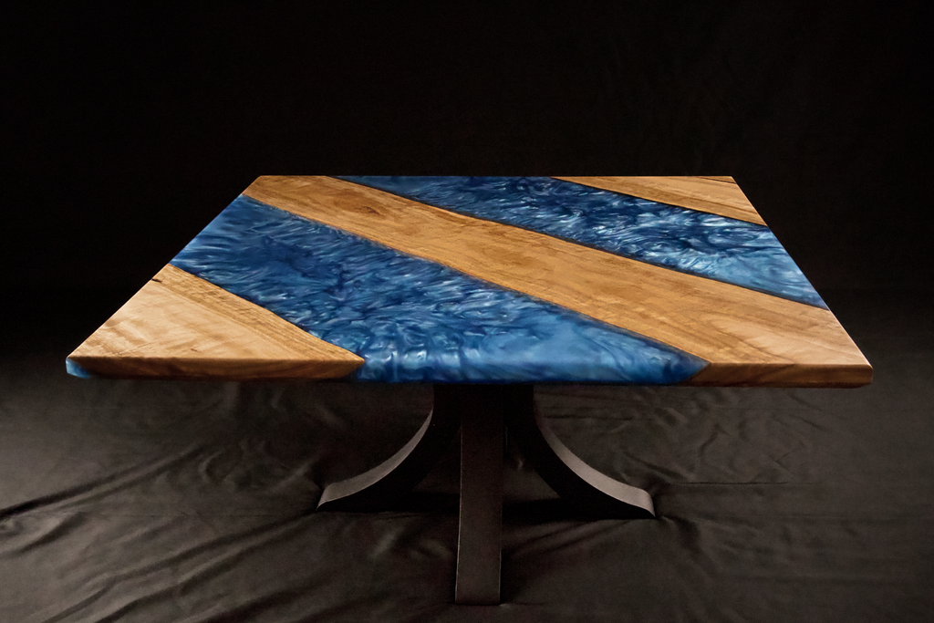 Steel Blue Coffee Table - Australian Blackbutt Timber & Resin