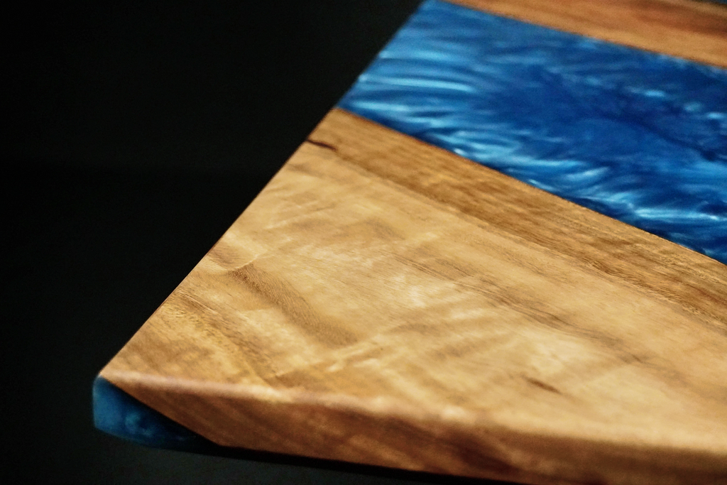 Steel Blue Coffee Table - Australian Blackbutt Timber & Resin