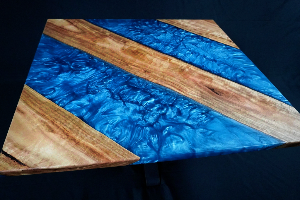 Steel Blue Coffee Table - Australian Blackbutt Timber & Resin