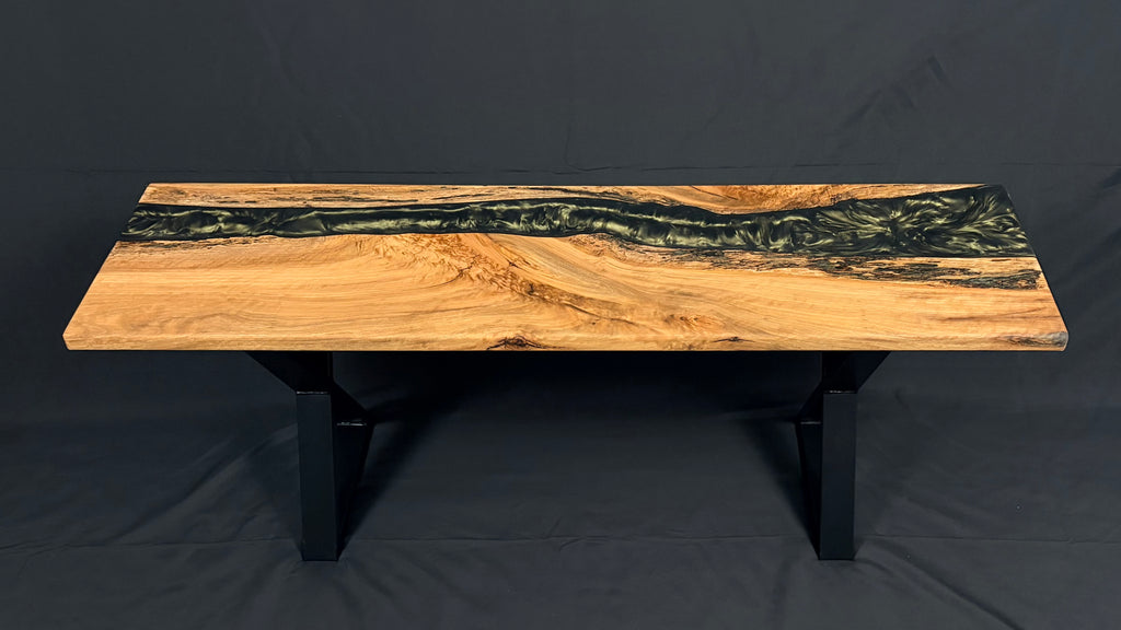 Olive Green Entryway Bench — Australian Blackbutt Timber & Resin