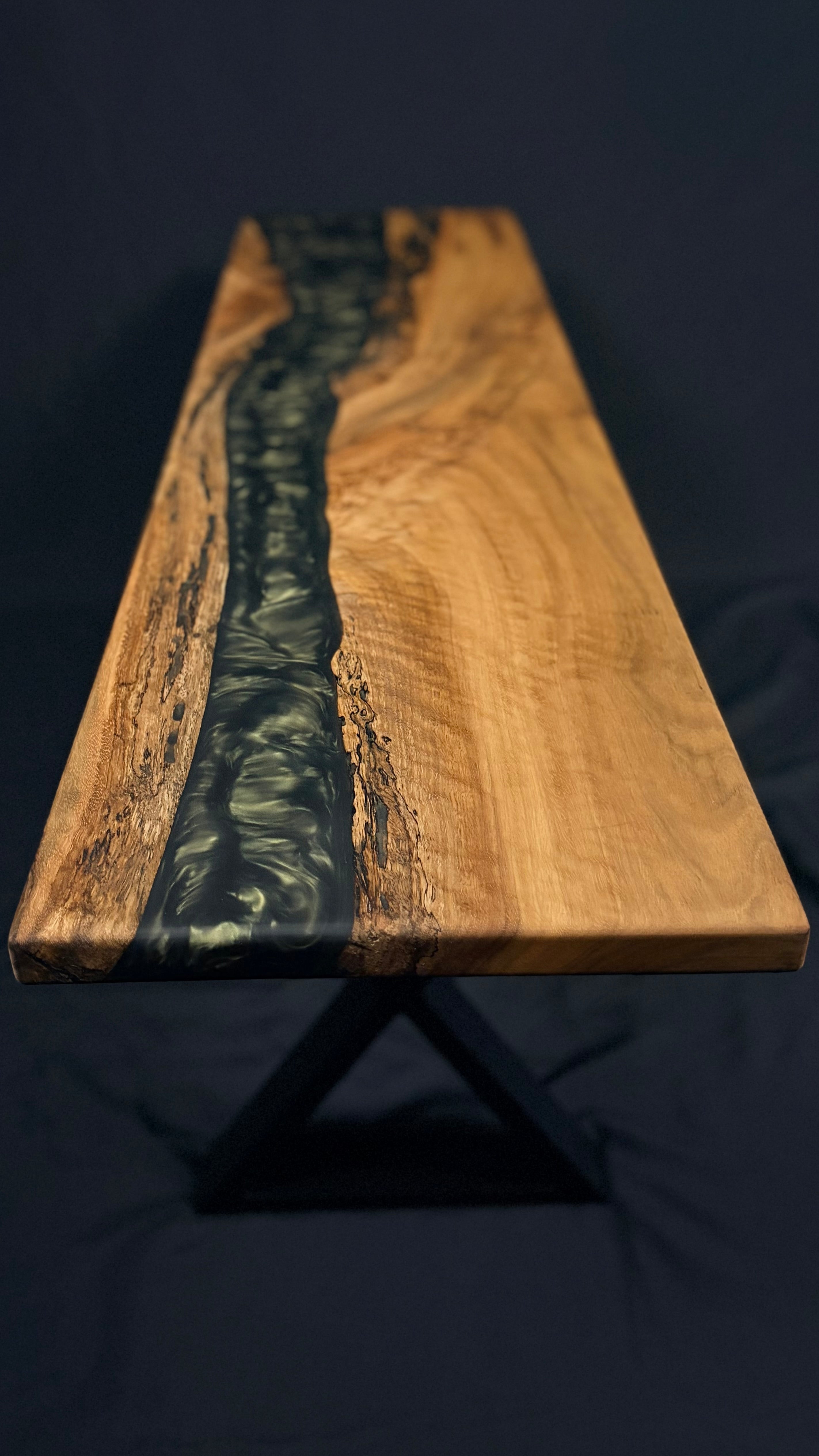 Olive Green Entryway Bench — Australian Blackbutt Timber & Resin