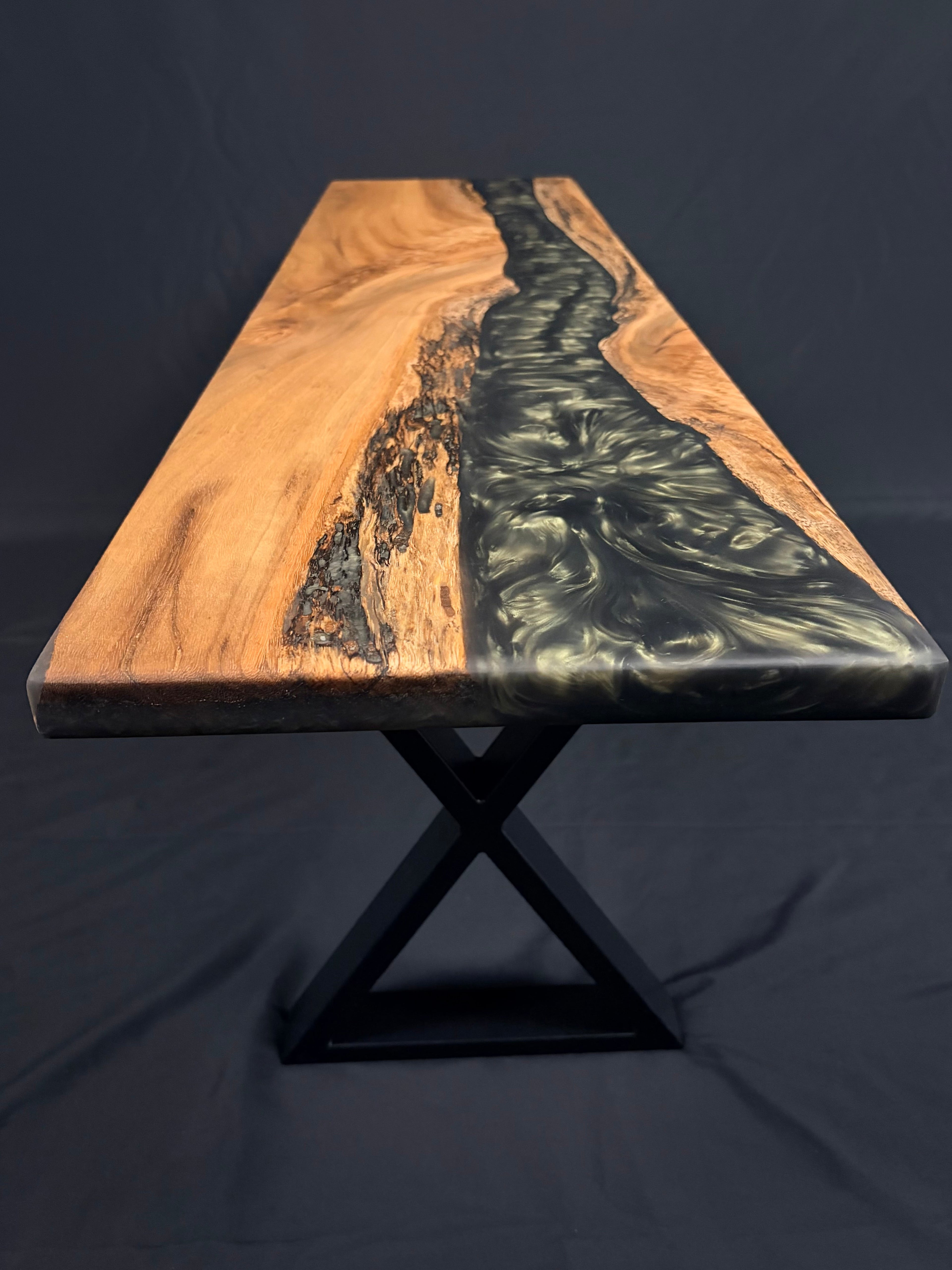 Olive Green Entryway Bench — Australian Blackbutt Timber & Resin
