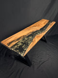 Olive Green Entryway Bench — Australian Blackbutt Timber & Resin