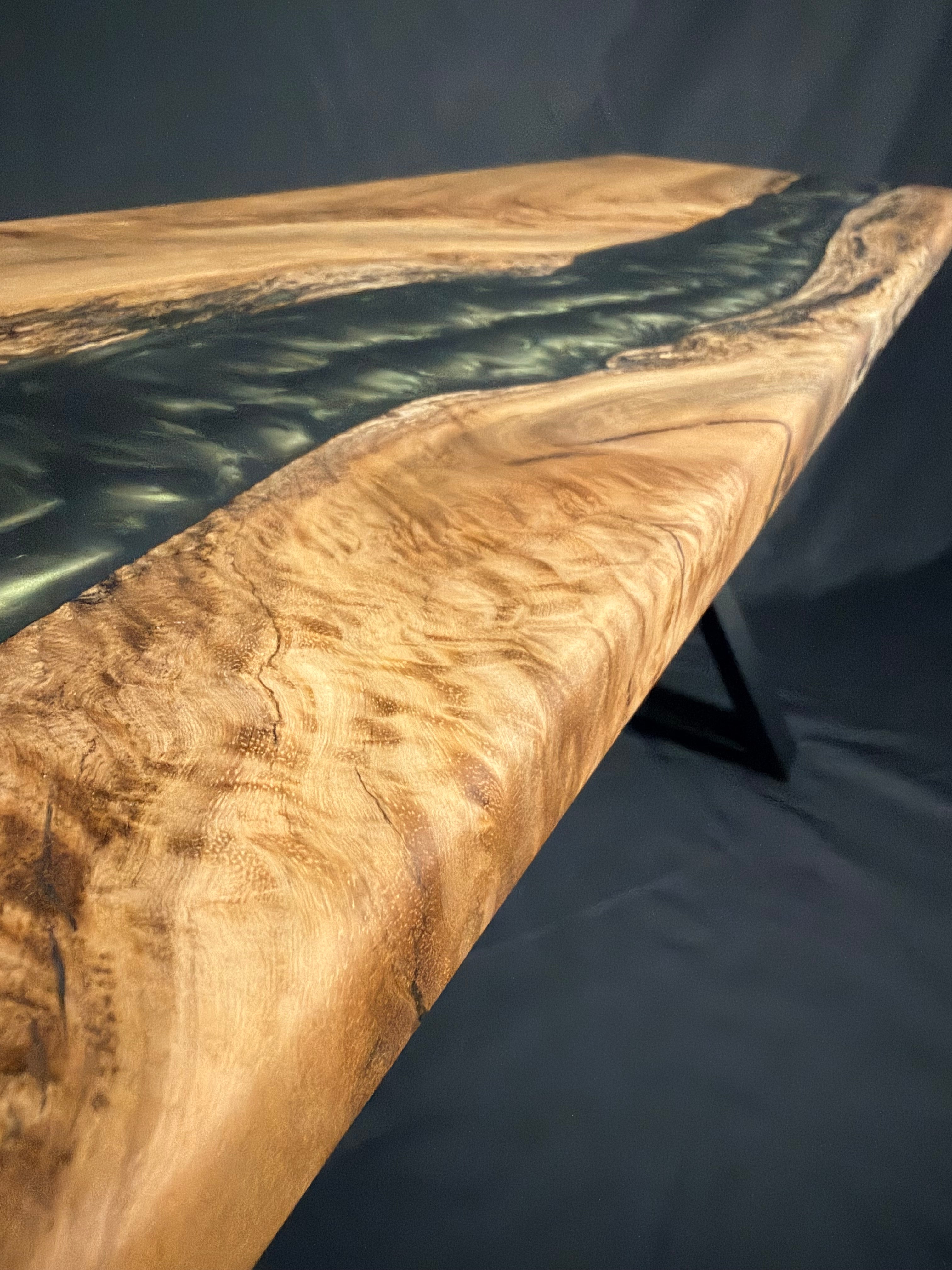 Olive Green Entryway Bench — Australian Blackbutt Timber & Resin