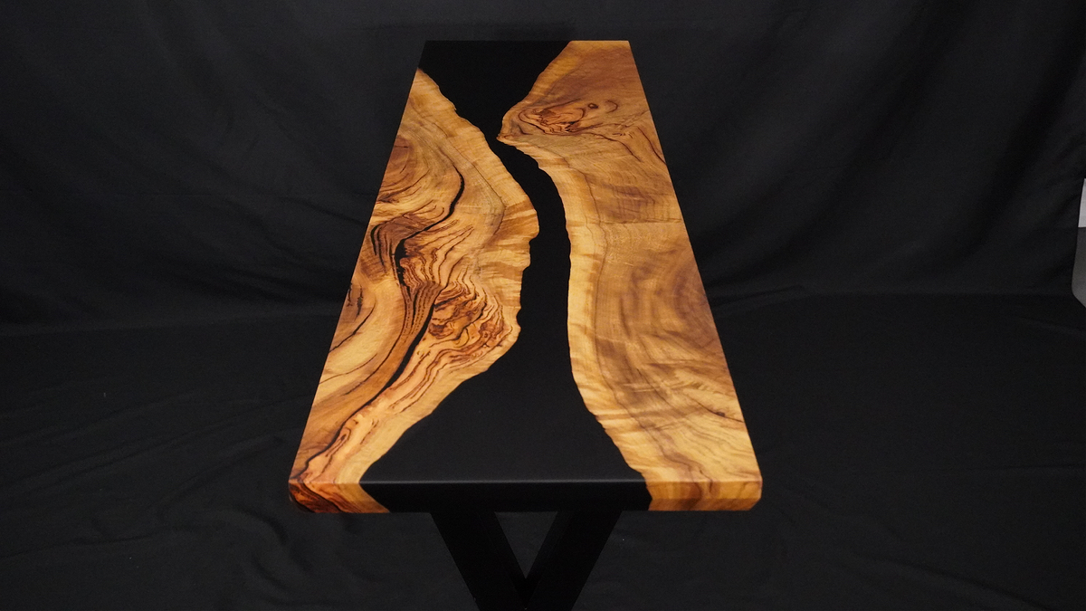Black Resin Entryway Table — Spotted Gum Timber & Resin