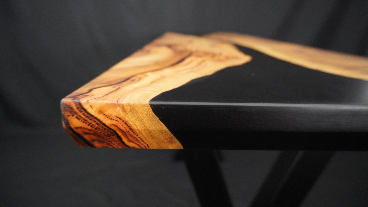 Black Resin Entryway Table — Spotted Gum Timber & Resin