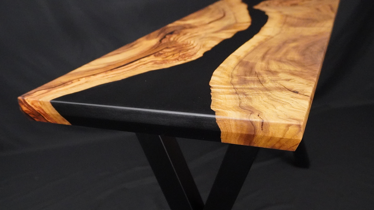 Black Resin Entryway Table — Spotted Gum Timber & Resin